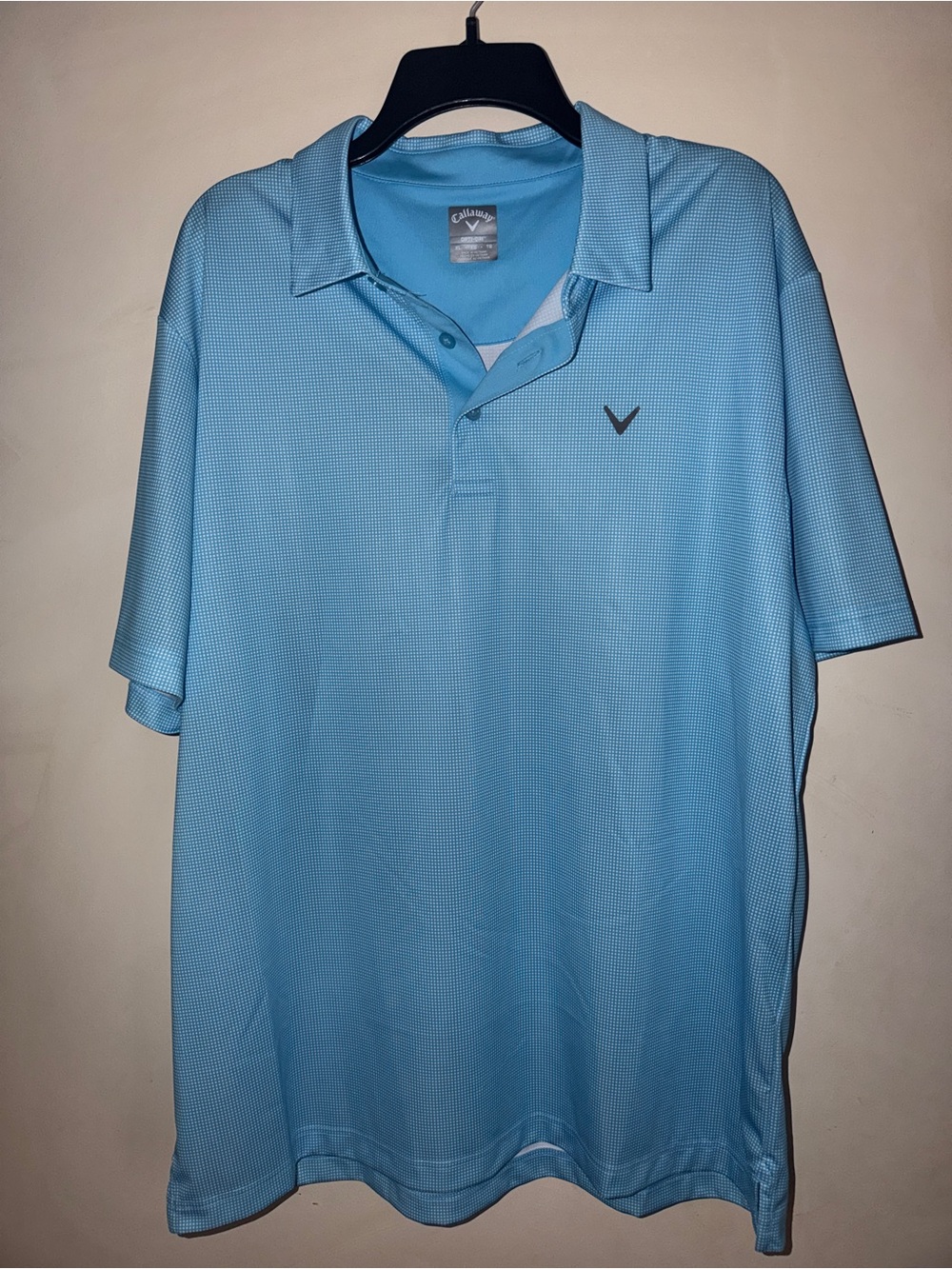 Callaway Opti-Dri Micro Gingham Check Golf Polo Shirt Sky Blue Mens XL